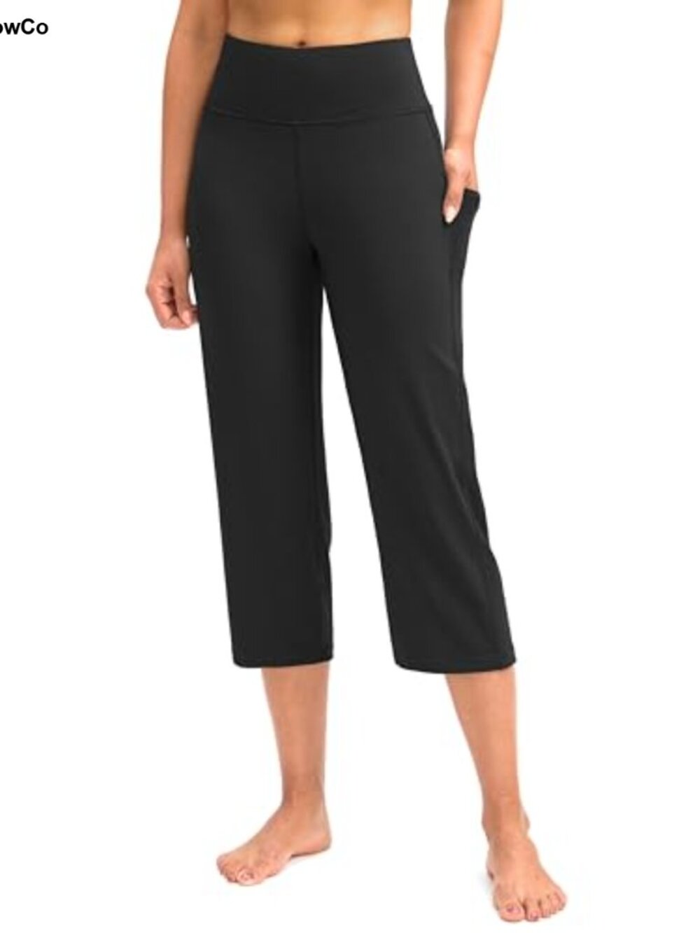 High Waist Capri Yoga Pants with Pockets Tummy Control Straight Leg Women's